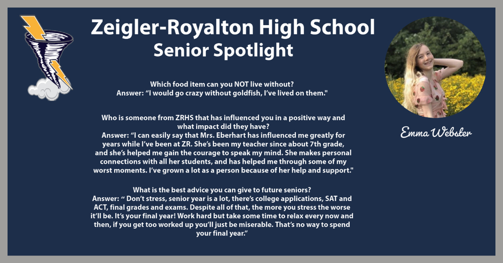 Week of 11/30/20 Senior Spotlight: Emma Webster