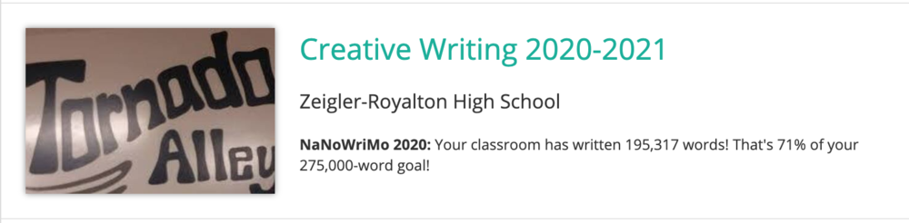 ZRHS Creative Writing Class - Approaching Goal!